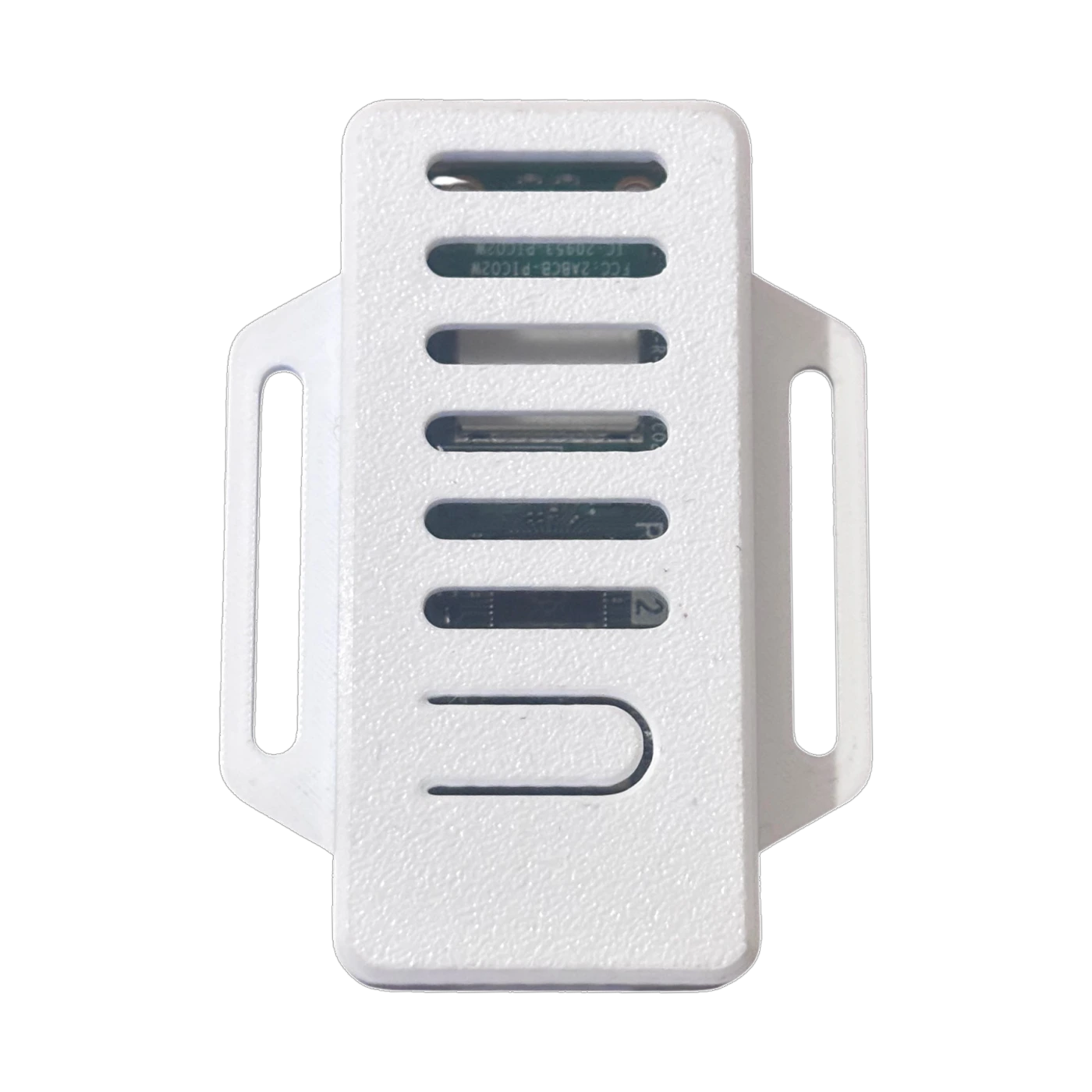 The Blipfrog Adapter: a small white 3D-printed USB dongle with slotted vents and a flat clip on each side.